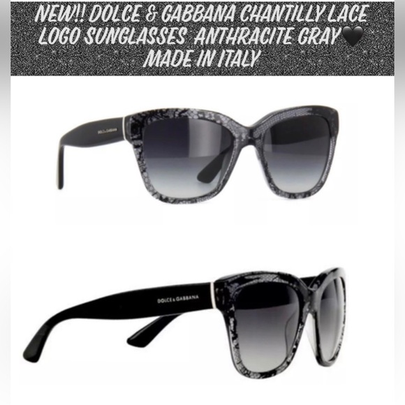 🎉HP🎉New Dolce & Gabbana Chantilly Lace Logo Sunglasses  Anthracite Gray🖤 - Picture 1 of 14